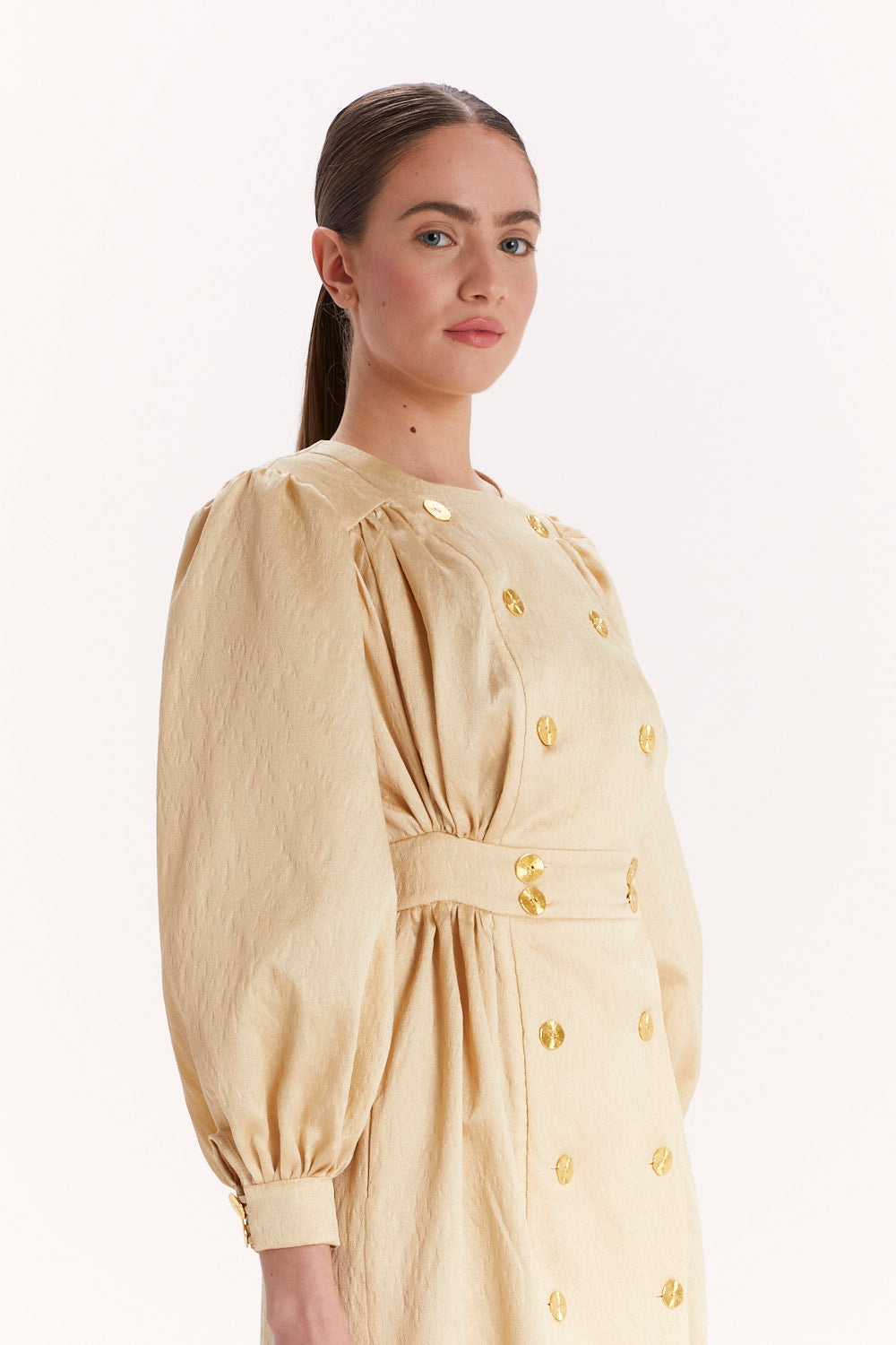 DOUBLE-BREASTED DRESS WITH A RUFFLE