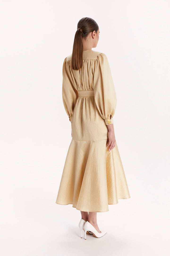 DOUBLE-BREASTED DRESS WITH A RUFFLE