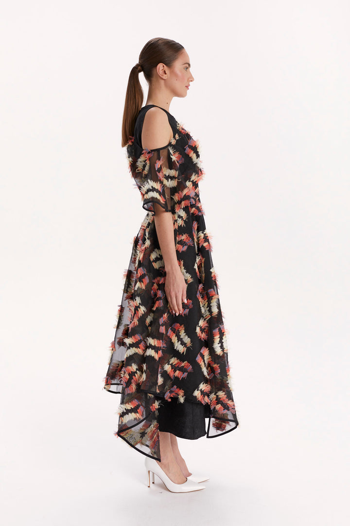 ASYMMETRICAL JUMPSUIT WITH COLORFUL FRINGE