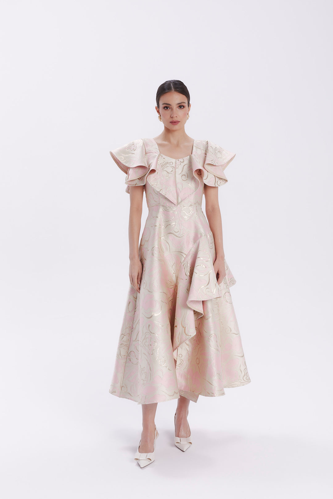 JACQUARD DRESS WITH BUTTERFLY SLEEVES