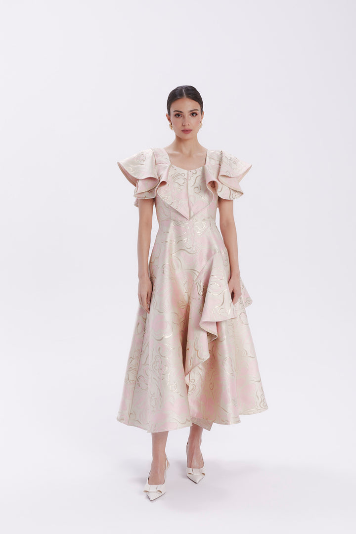 JACQUARD DRESS WITH BUTTERFLY SLEEVES