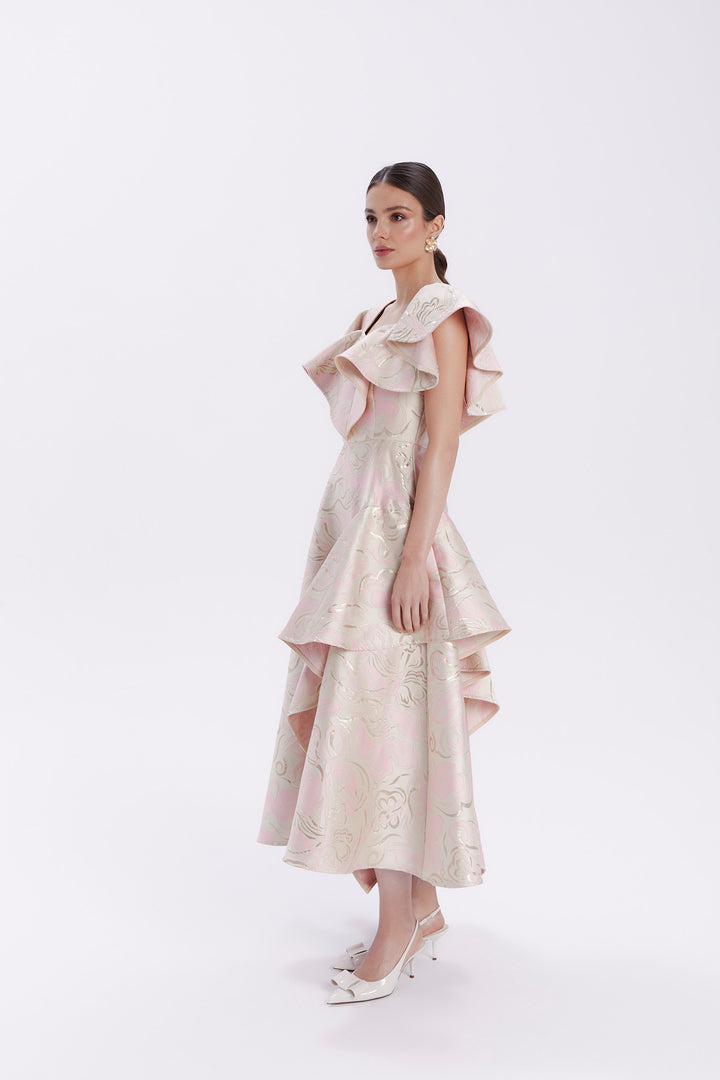 JACQUARD DRESS WITH BUTTERFLY SLEEVES