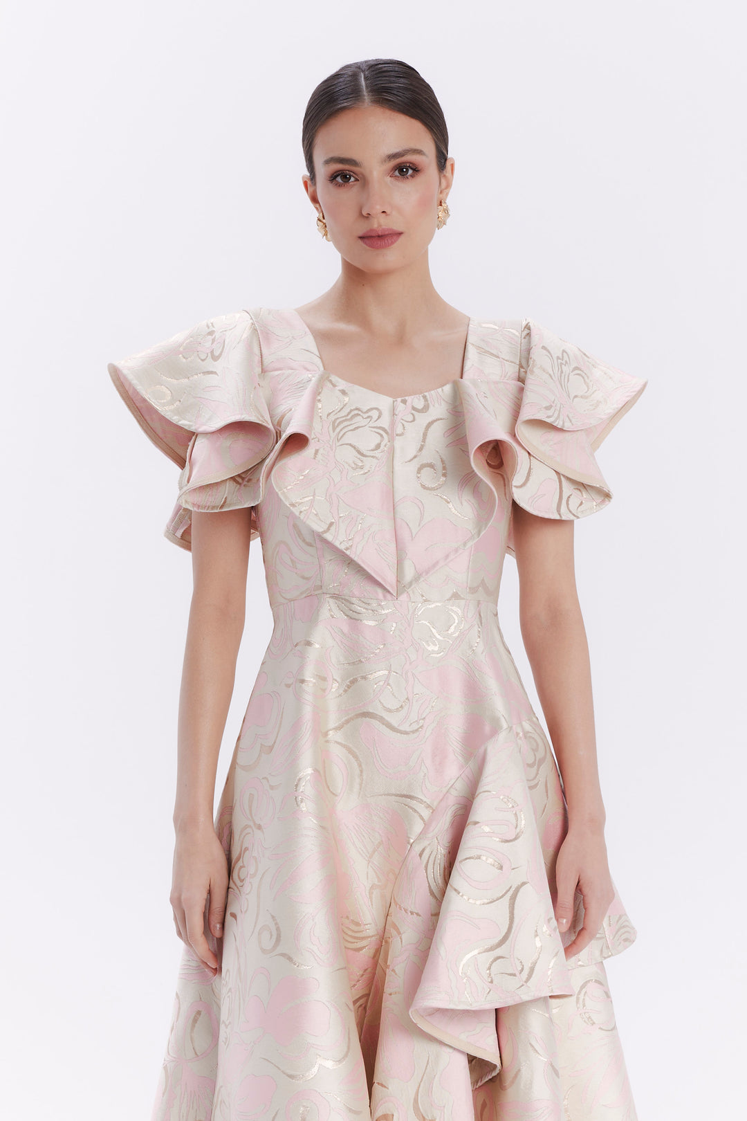 JACQUARD DRESS WITH BUTTERFLY SLEEVES