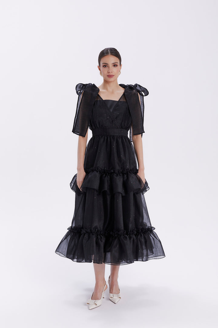 DRESS WITH BOWS ON THE SHOULDER