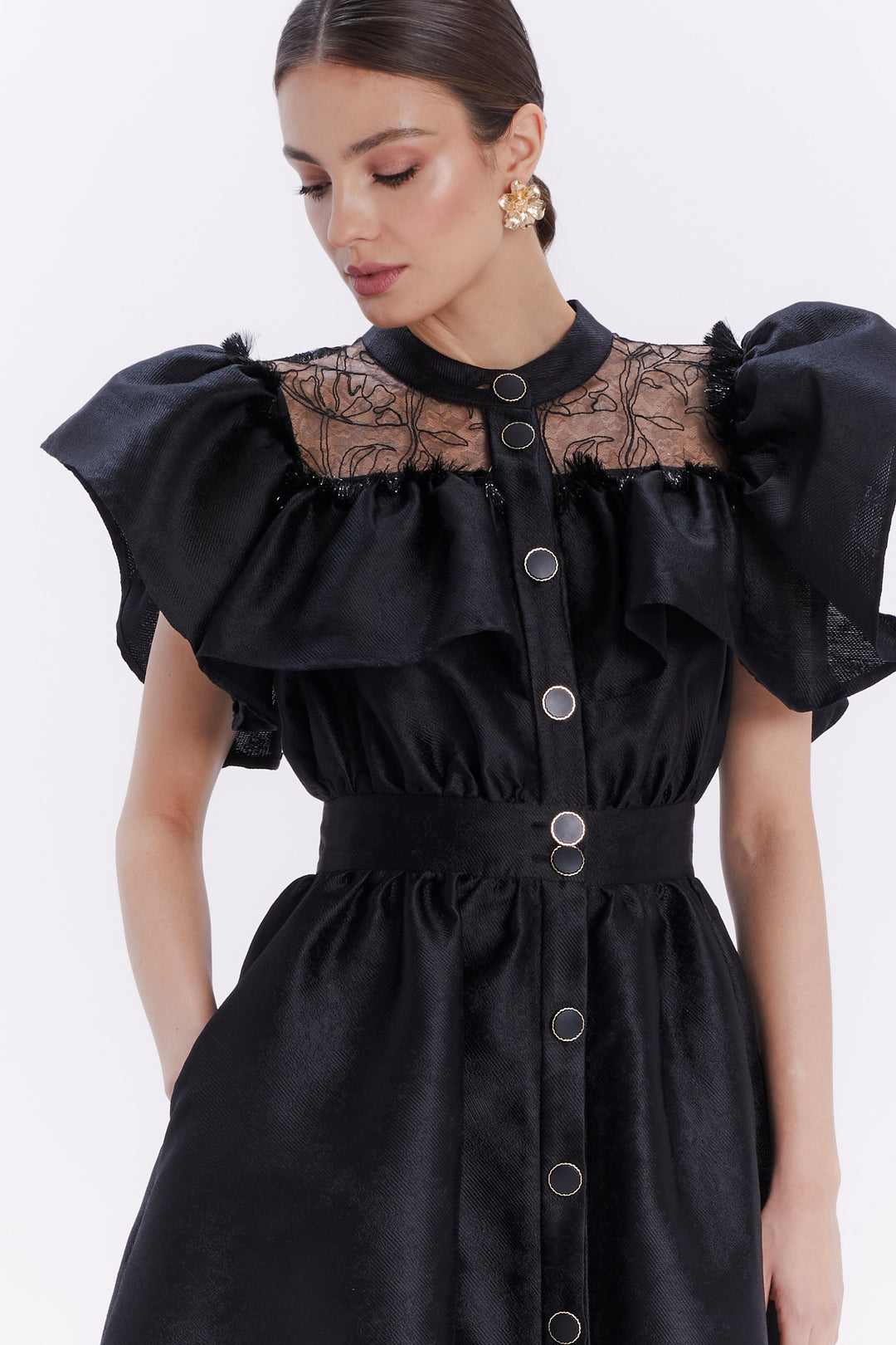 ESTELLA LACED RUFFLED DRESS
