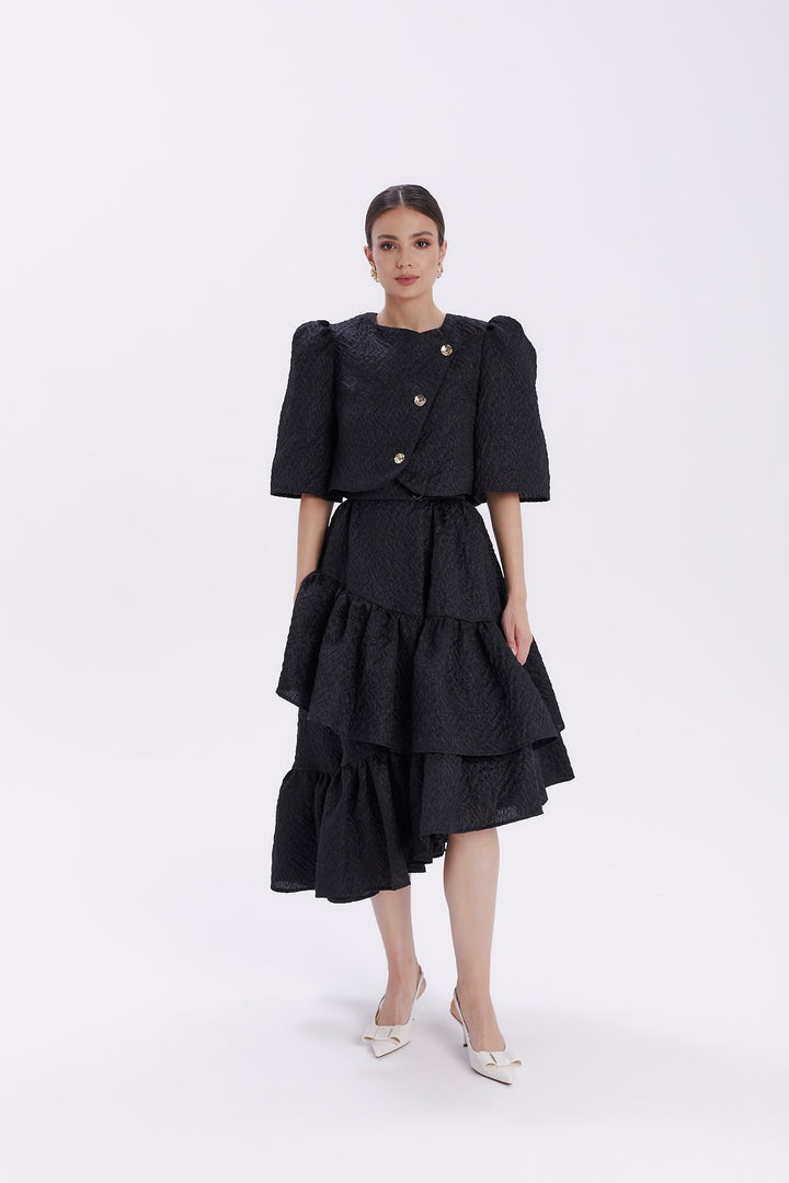 CASSANDRA JACQUARD BLOUSE WITH ASYMMETRIC CLOSE