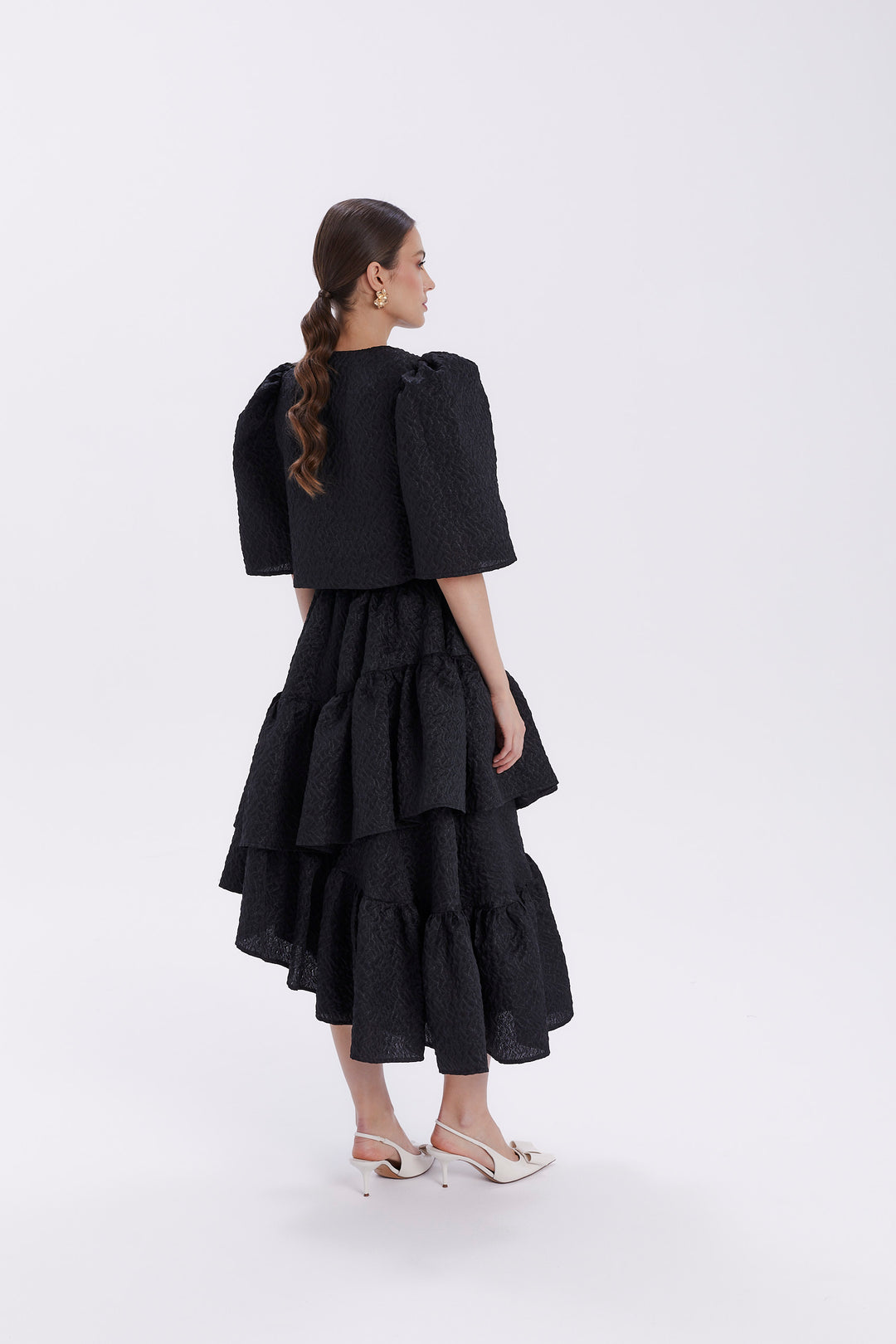 CASSANDRA JACQUARD BLOUSE WITH ASYMMETRIC CLOSE