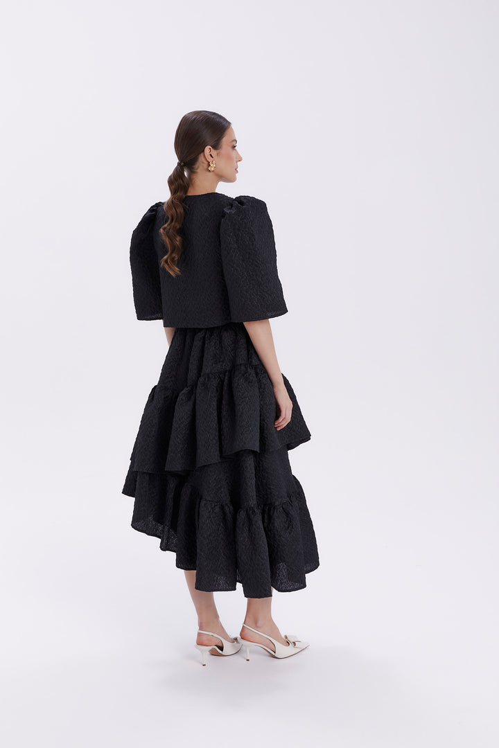 CASSANDRA JACQUARD BLOUSE WITH ASYMMETRIC CLOSE