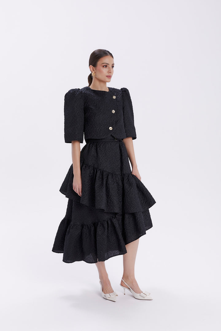CASSANDRA JACQUARD BLOUSE WITH ASYMMETRIC CLOSE