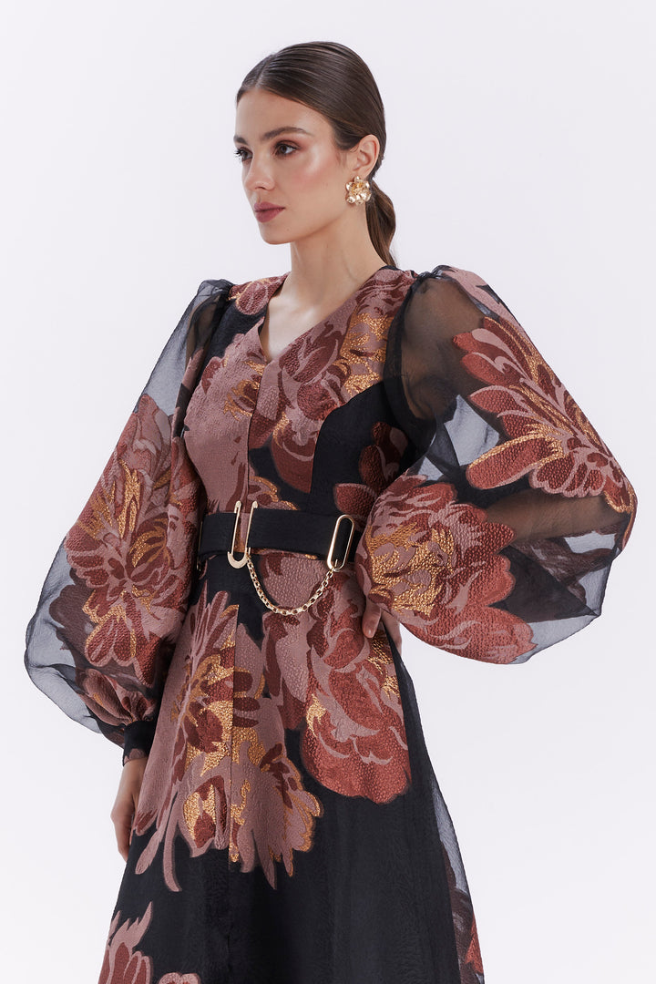 PATTERNED MIDI DRESS WITH SEPARATE BELT