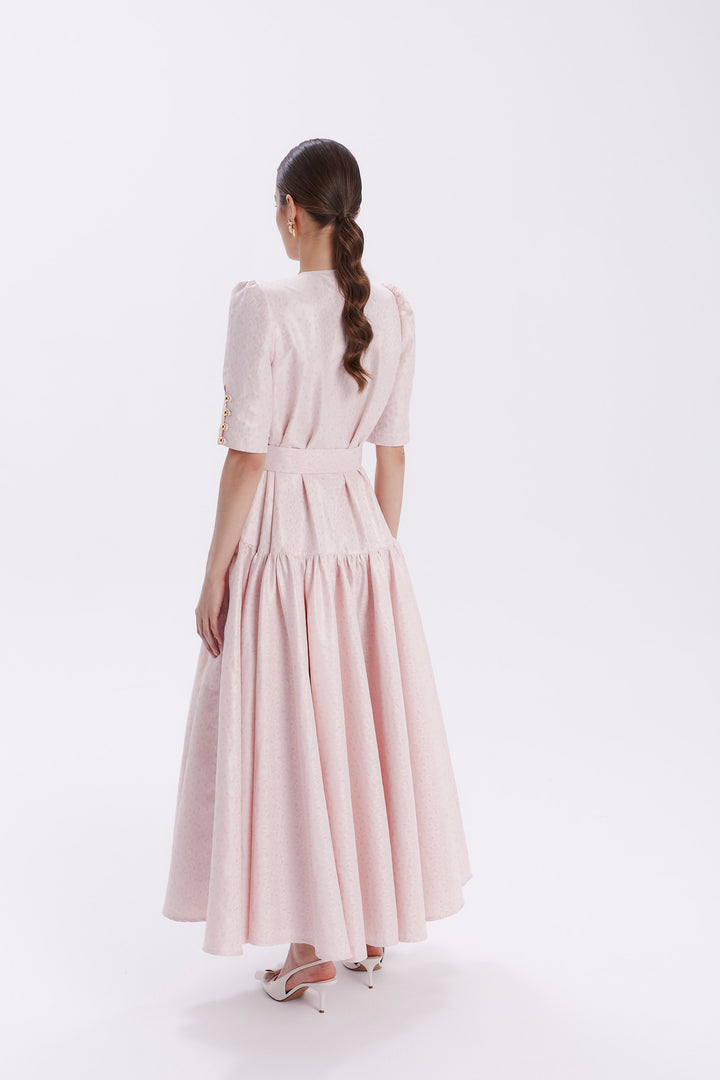 SENA JACQUARD DRESS WITH GOLD BUTTONS AND BELT