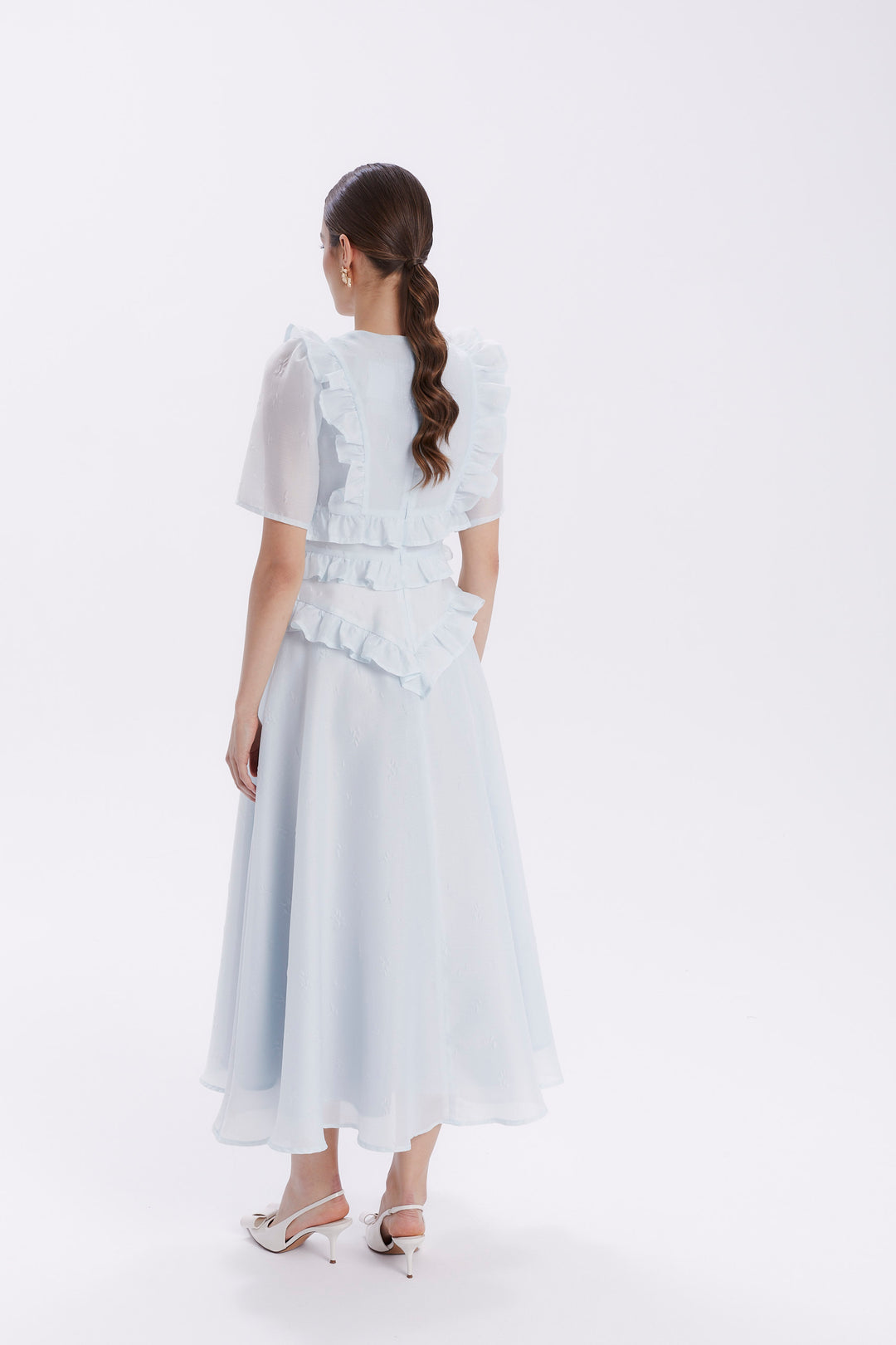 ALEXA MIDI DRESS WITH SLIT AND RUFFLES