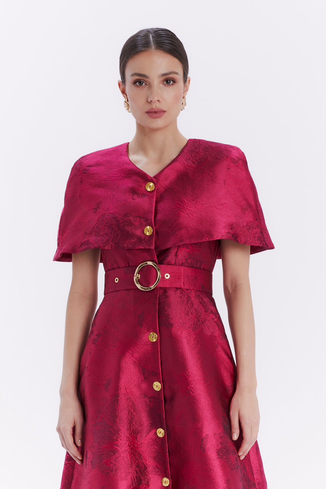 OCTAVIA JACQUARD CAPE DRESS