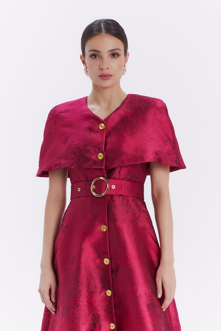 OCTAVIA JACQUARD CAPE DRESS