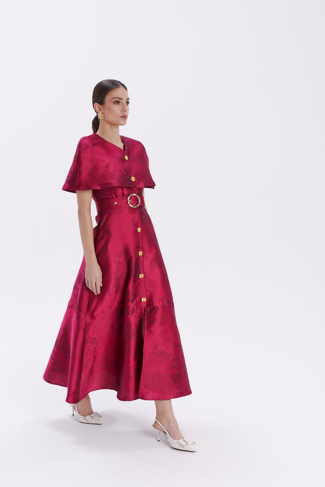 OCTAVIA JACQUARD CAPE DRESS