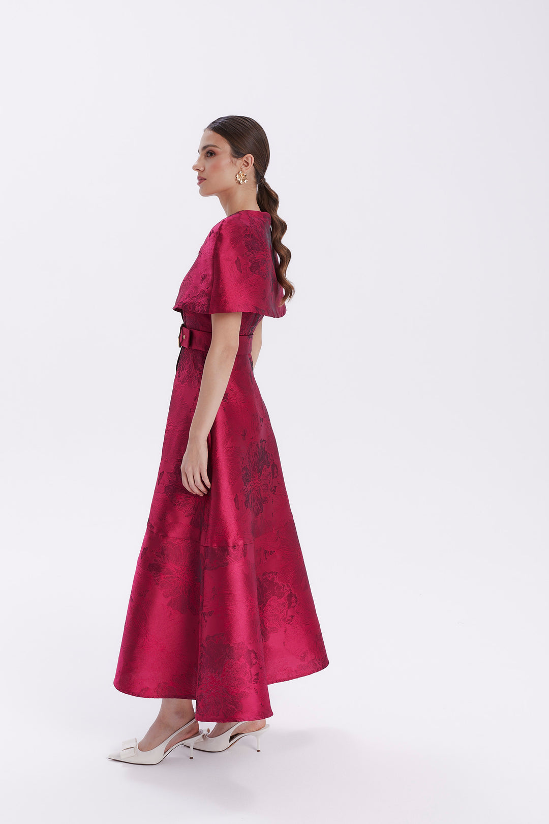 OCTAVIA JACQUARD CAPE DRESS
