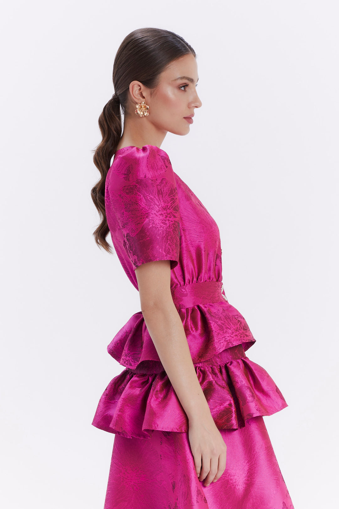 FANNY JACQUARD DOUBLE PEPLUM DRESS