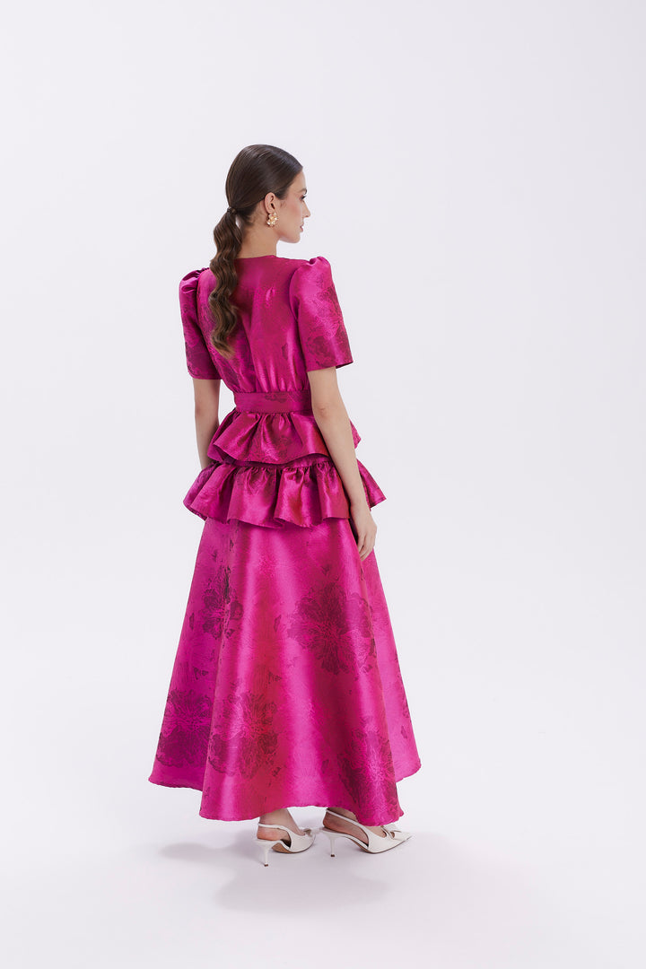 FANNY JACQUARD DOUBLE PEPLUM DRESS