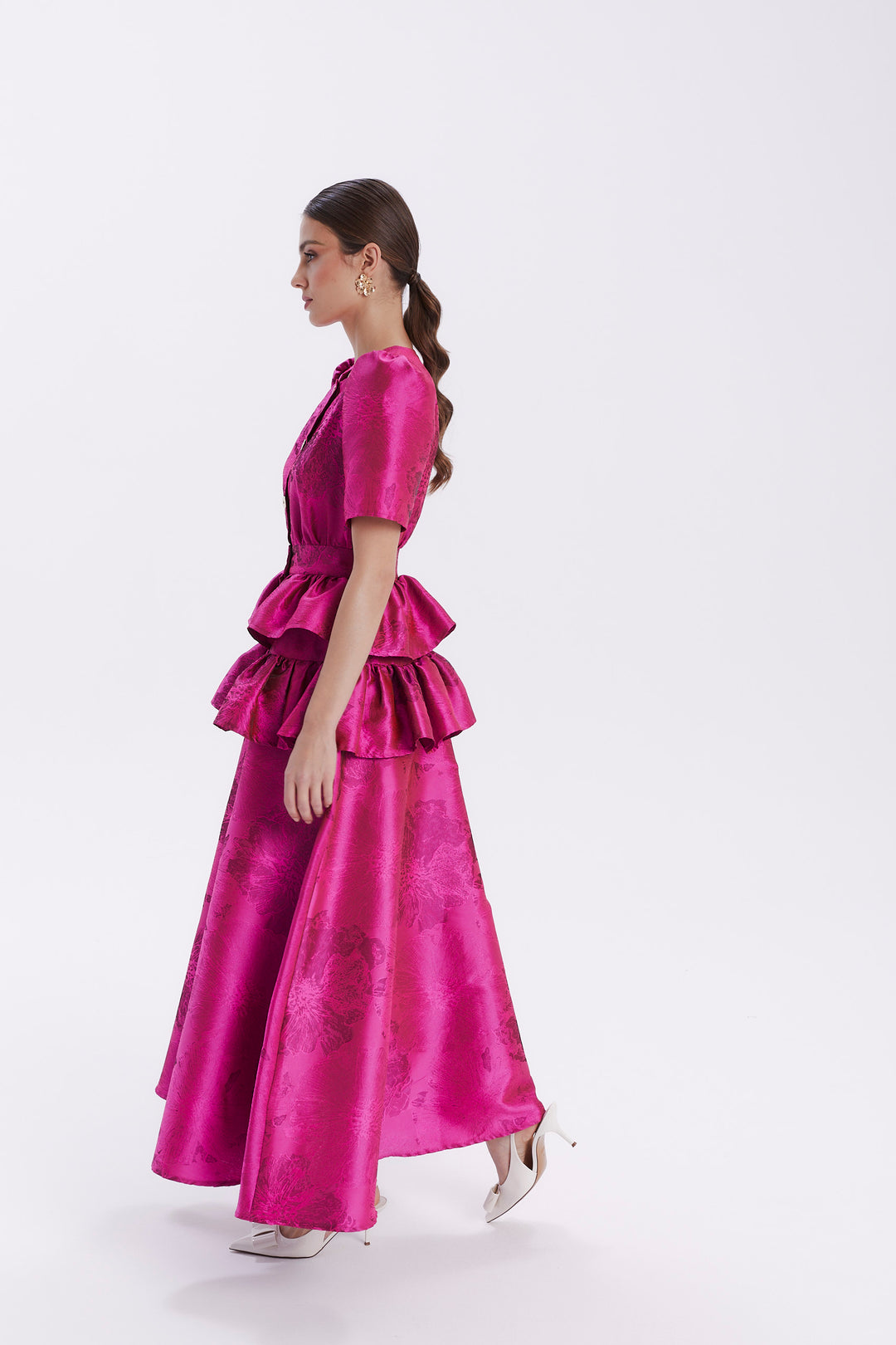 FANNY JACQUARD DOUBLE PEPLUM DRESS