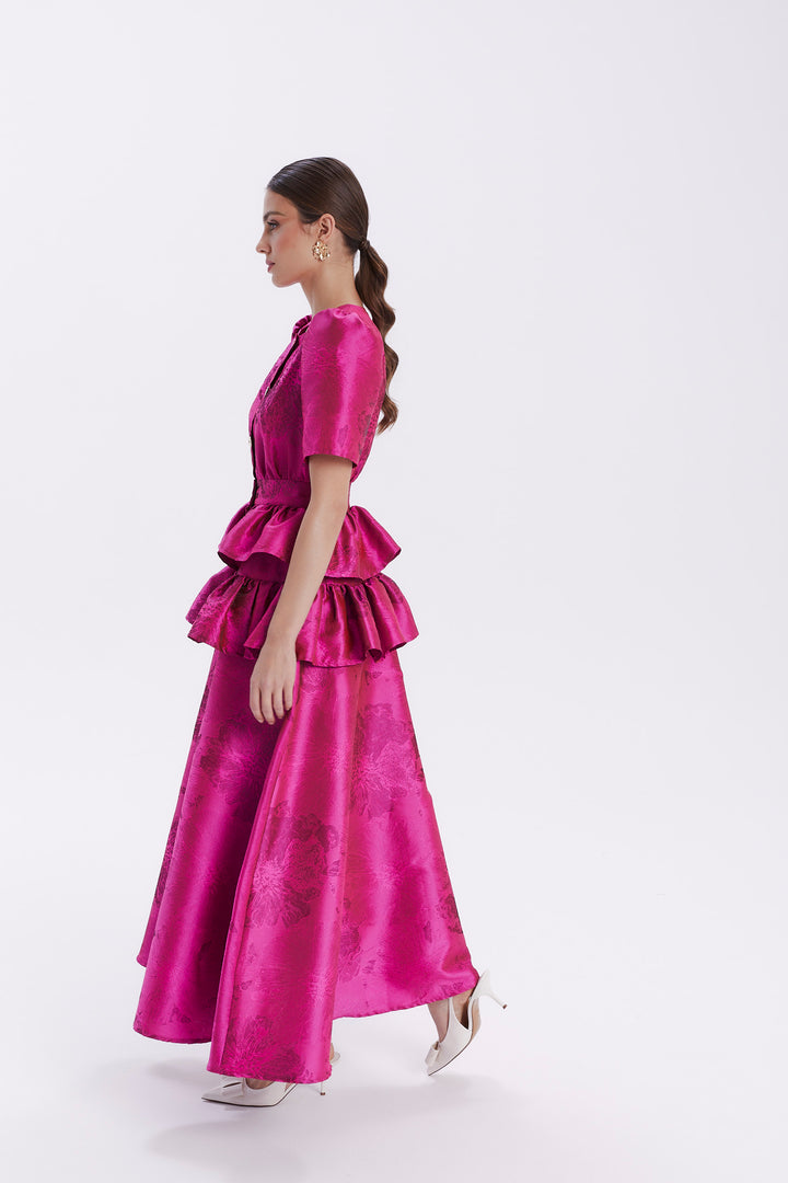 FANNY JACQUARD DOUBLE PEPLUM DRESS