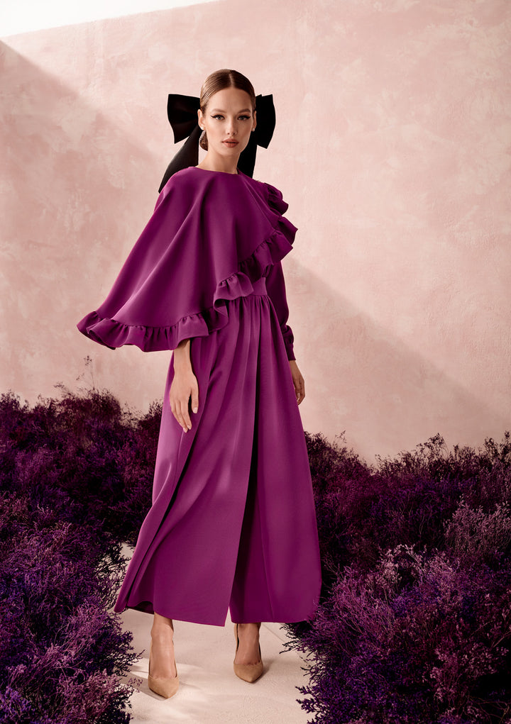 WIDE-LEG JUMPSUIT WITH AN ASYMMETRICAL CAPE