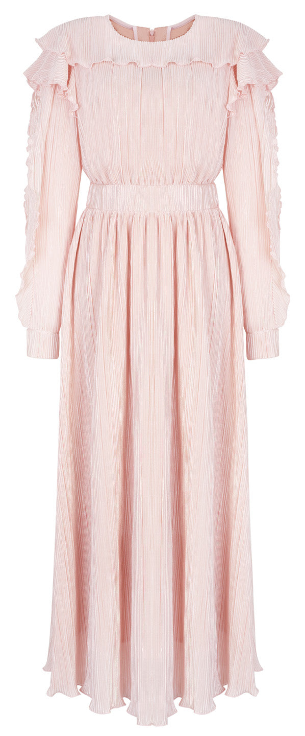 PLEATED MIDI DRESS WITH LONG SLEEVES