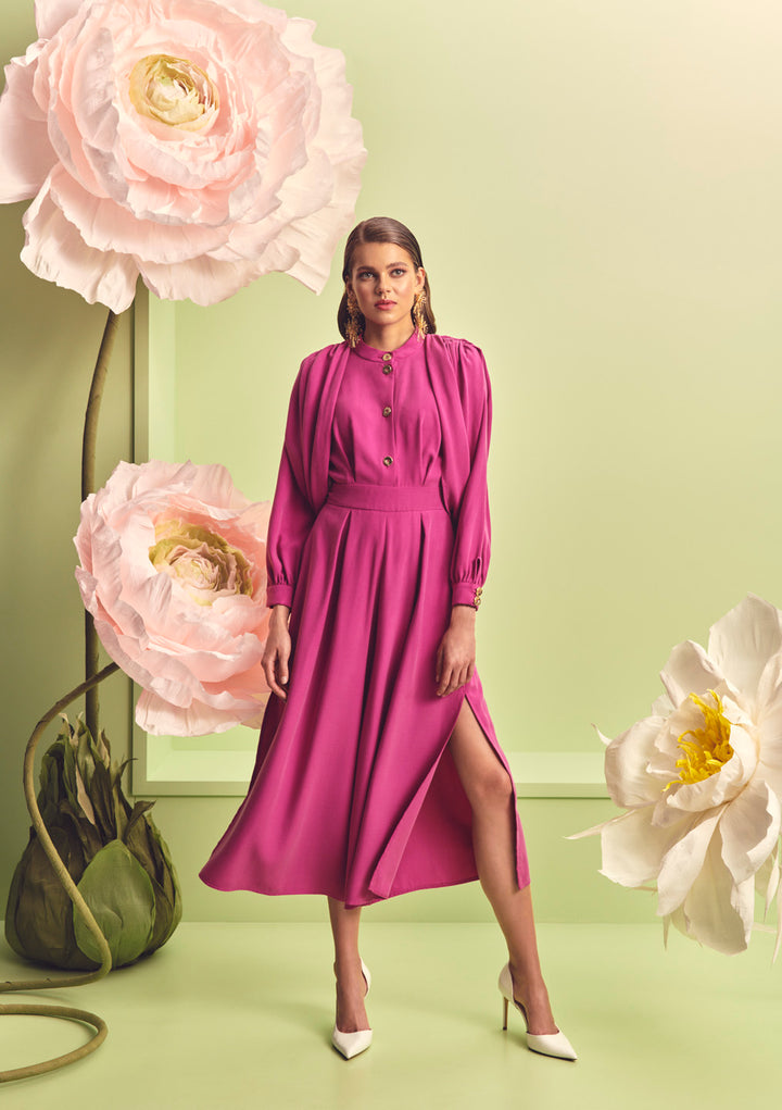 JUMPSUIT WITH LONG SLEEVES AND WIDE-LEG TROUSERS WITH SIDE SLITS