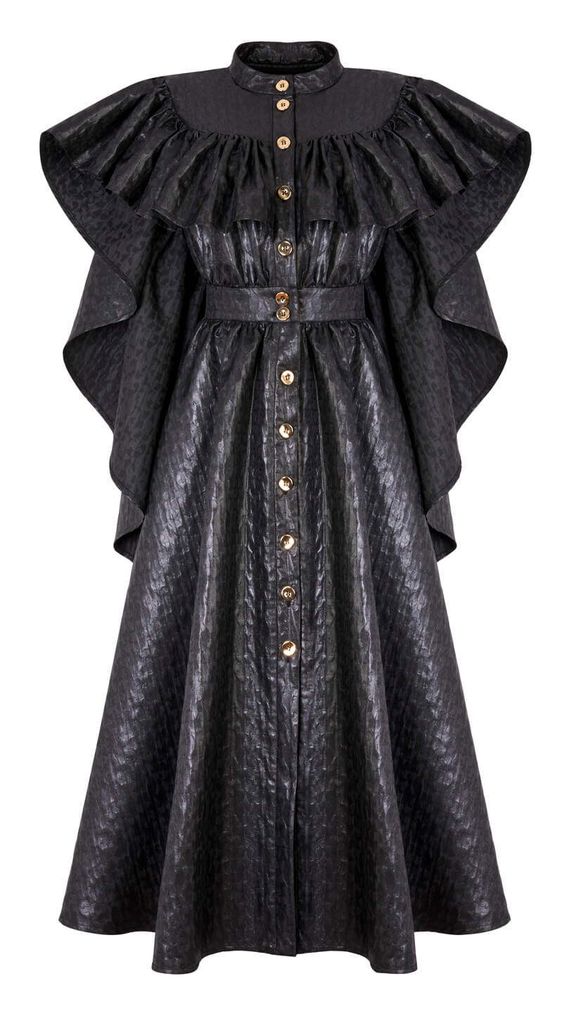 BUTTON-FRONT DRESS WITH A CAPE