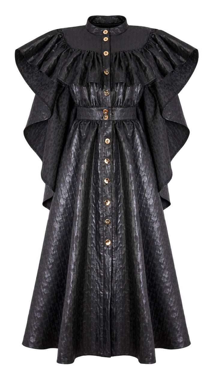 BUTTON-FRONT DRESS WITH A CAPE