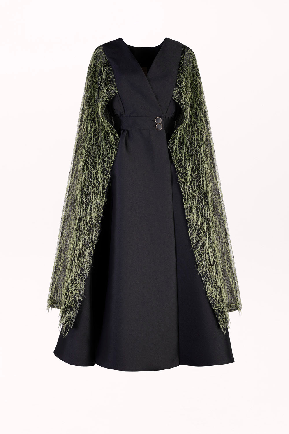 ENVELOPE DRESS WITH A FEATHER CAPE