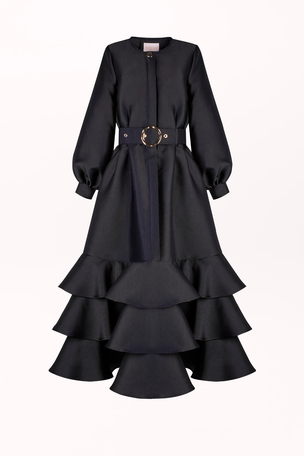 BUTTON-FRONT DRESS WITH RUFFLES AND A WAIST BELT