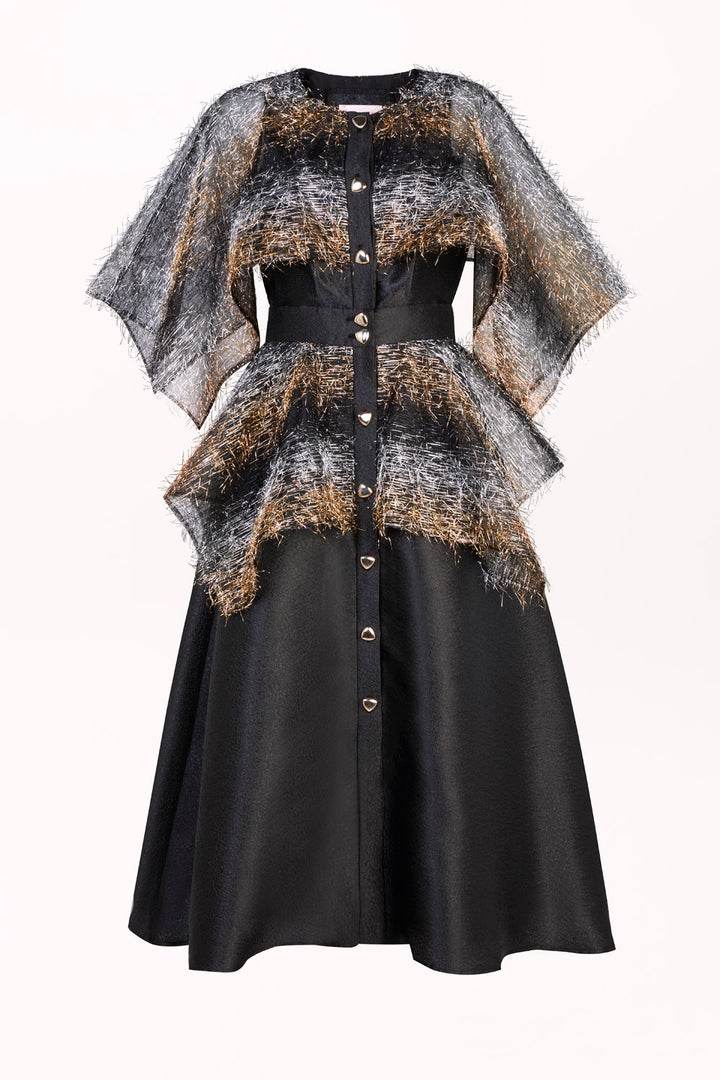 BUTTON-FRONT DRESS WITH SHIMMERING DETAILS