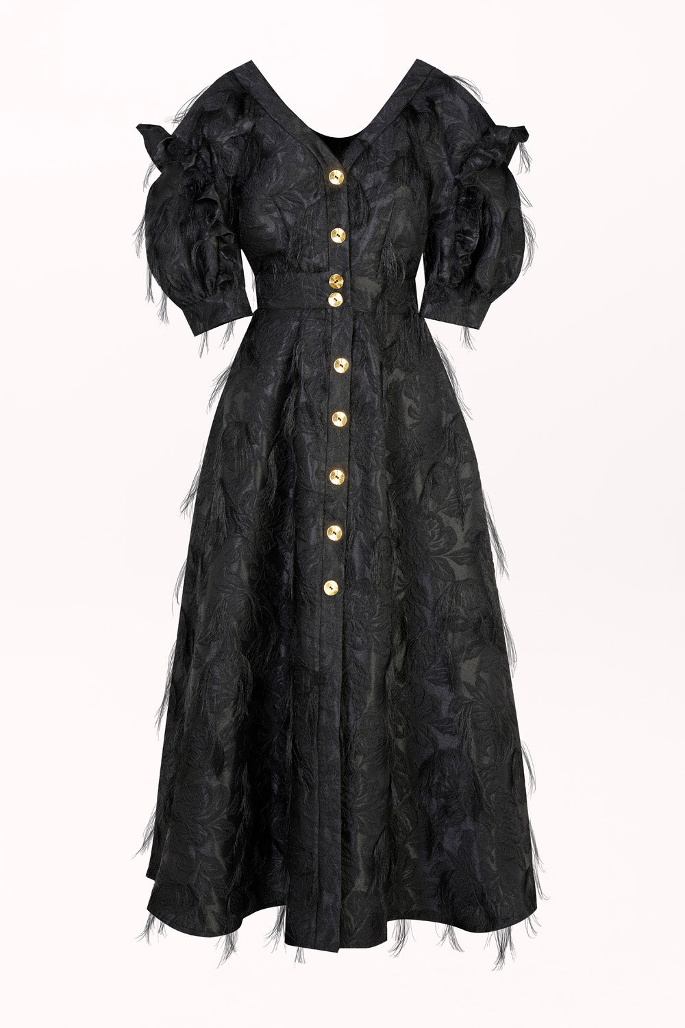FEATHER-TEXTURED BUTTON-FRONT DRESS