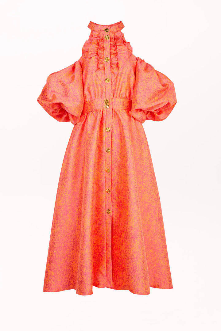 BUTTON-FRONT DRESS WITH OFF-THE-SHOULDER DESIGN