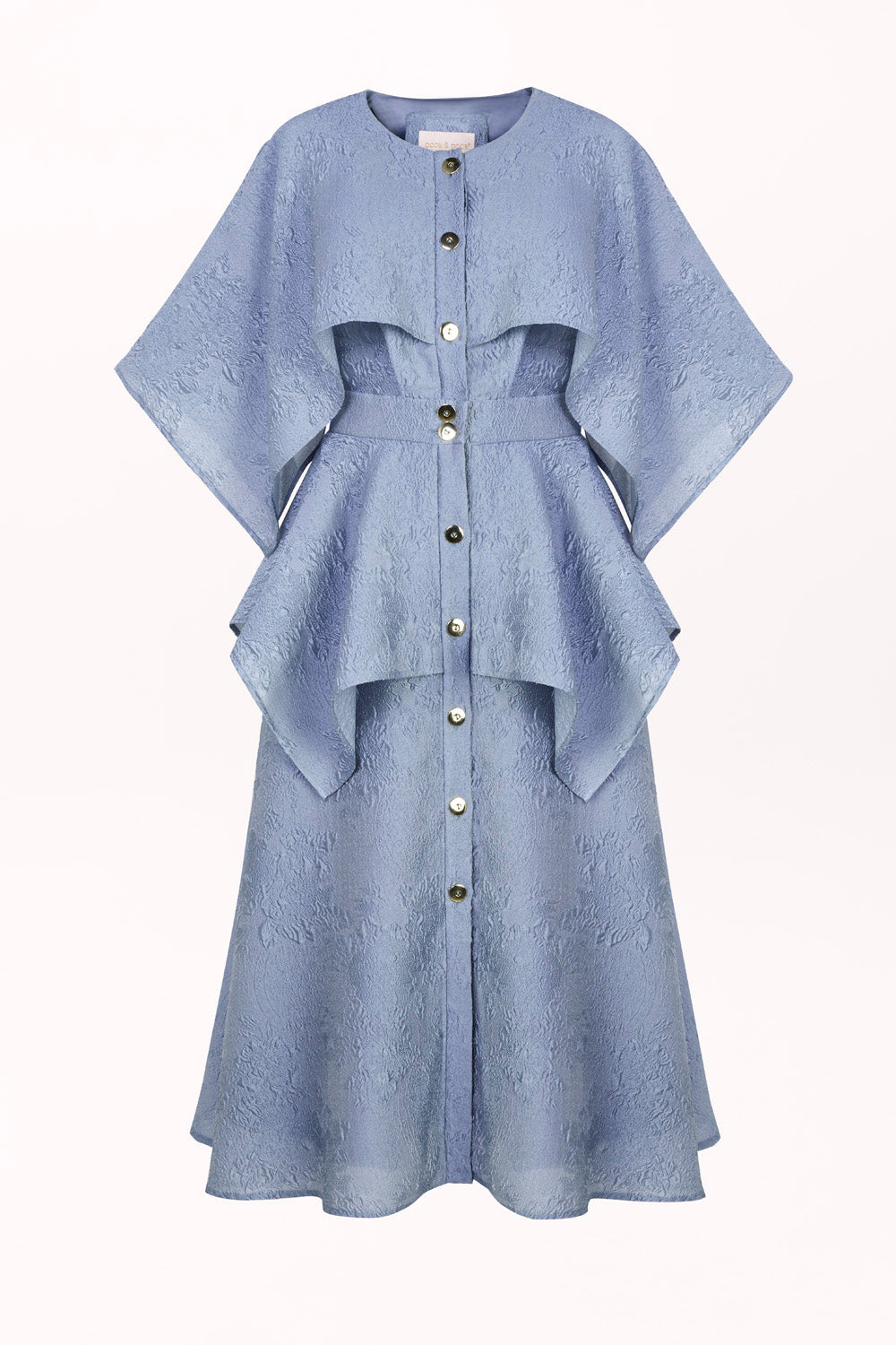 BUTTON-FRONT DRESS WITH ASYMMETRICAL RUFFLES