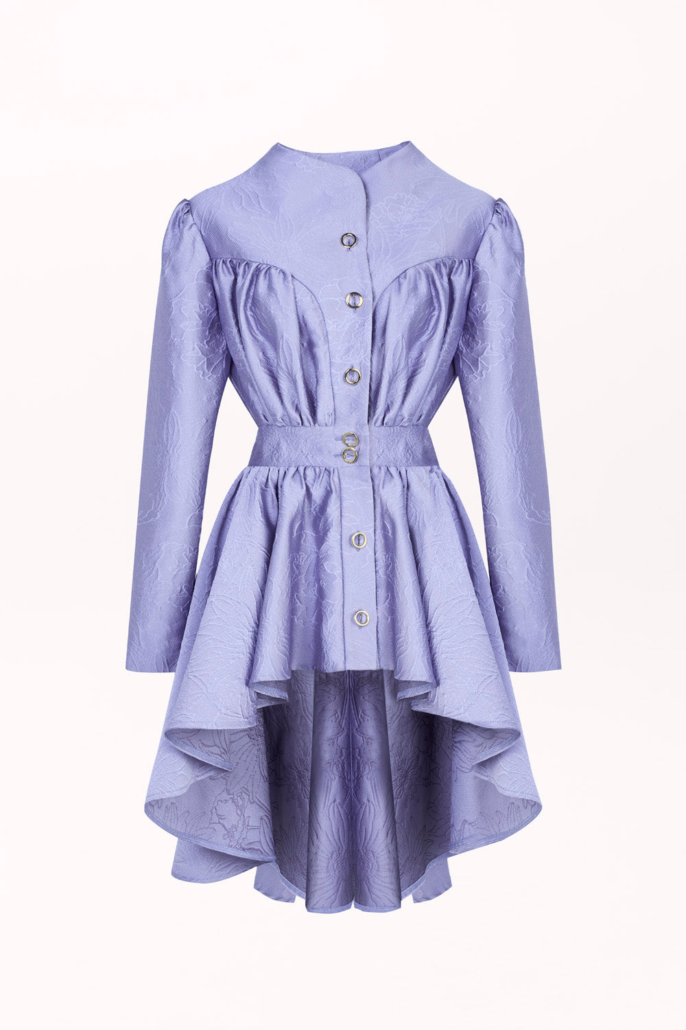 BUTTON-FRONT BLOUSE WITH PEPLUM AND A LONGER BACK