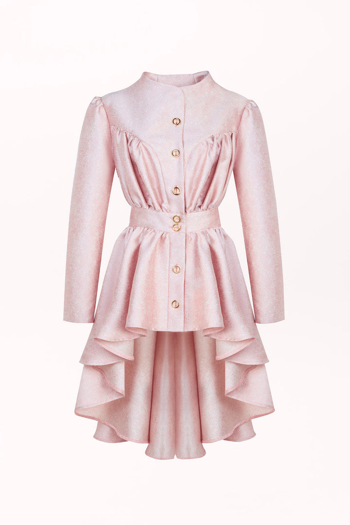 BUTTON-FRONT BLOUSE WITH PEPLUM AND A LONGER BACK