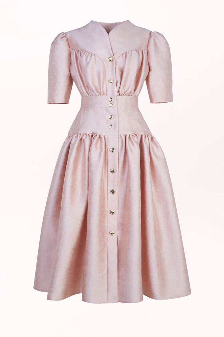 BUTTON-FRONT DRESS WITH SHORT SLEEVES