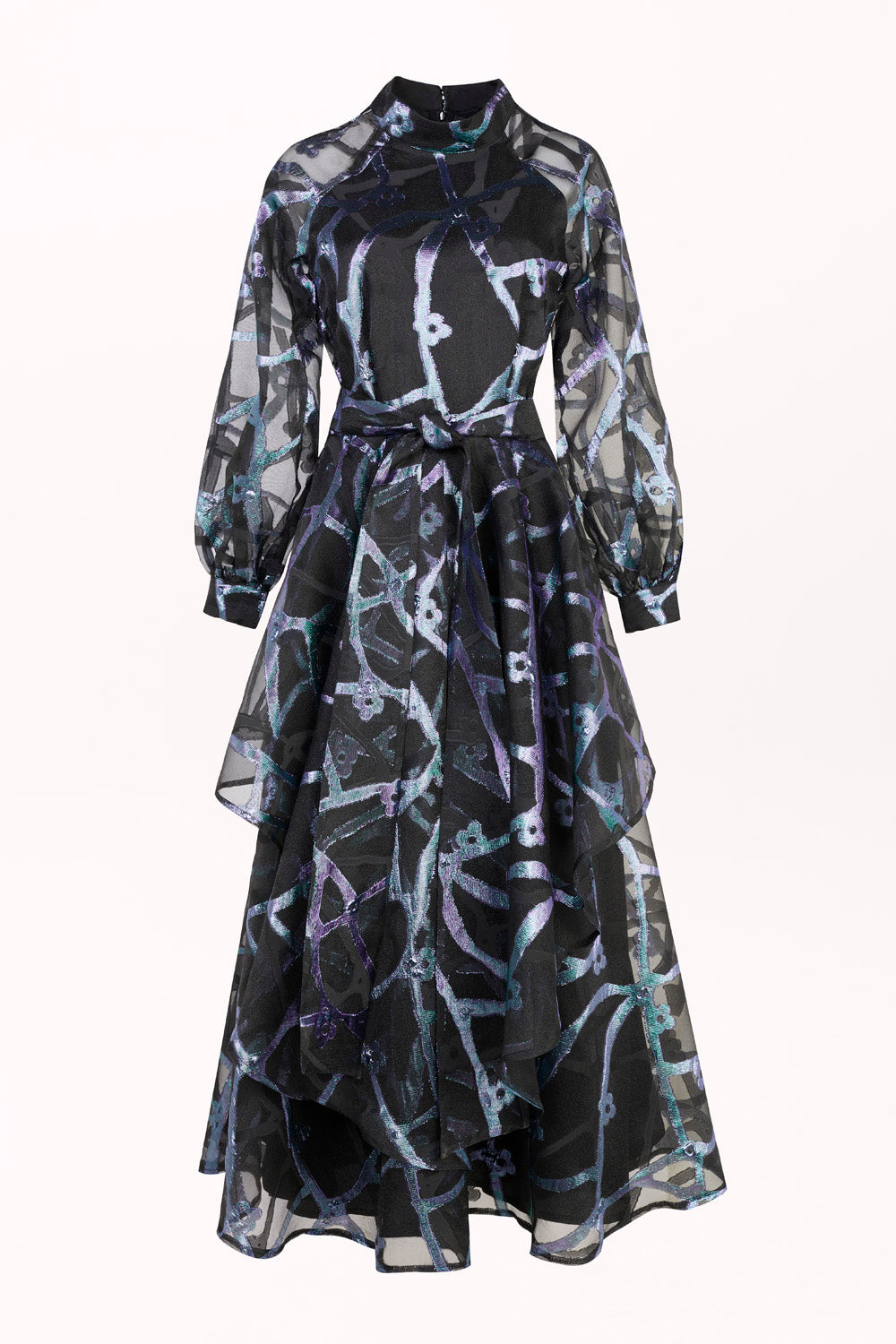 DRESS WITH A HOLOGRAPHIC PATTERN AND LONG SLEEVES
