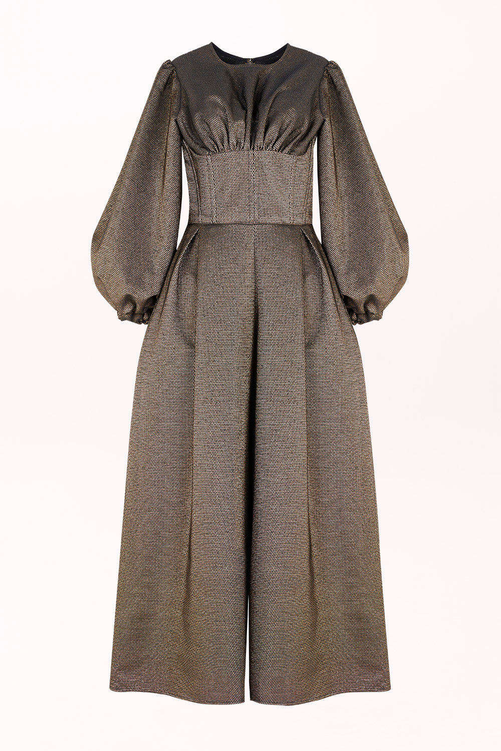 SHIMMERING JUMPSUIT WITH BONING AND WIDE LEGS