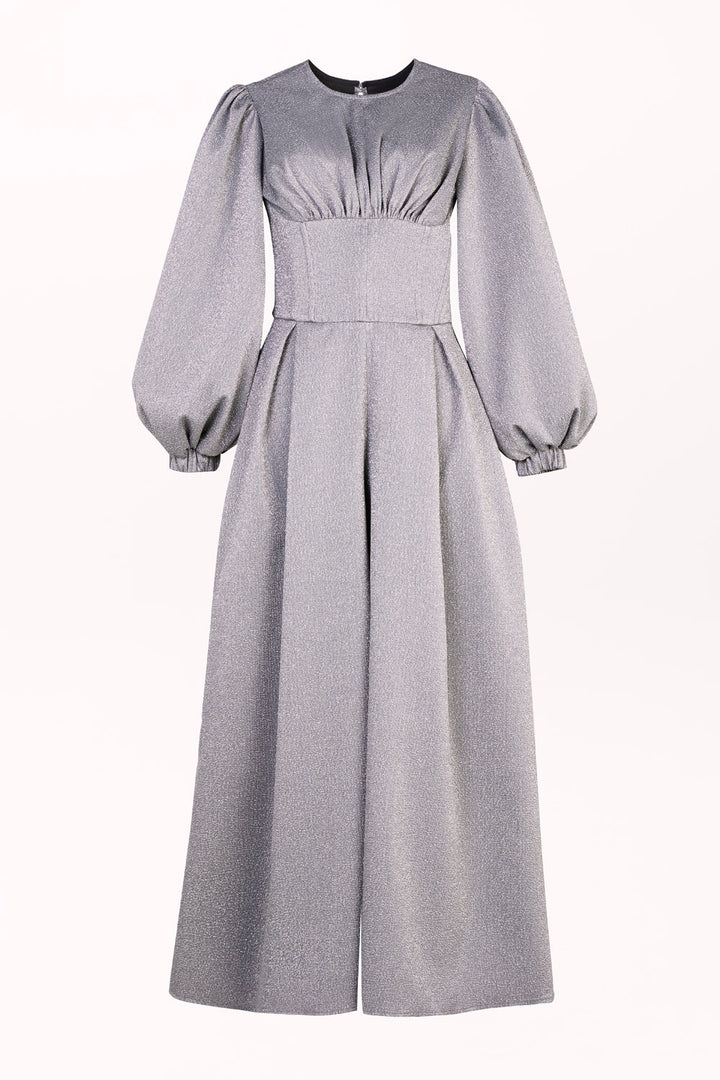 SHIMMERING JUMPSUIT WITH BONING AND WIDE LEGS