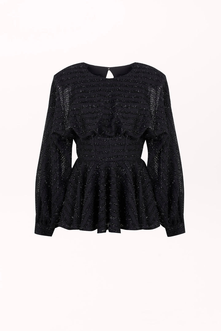BLOUSE WITH SHIMMERING THREAD AND PEPLUM