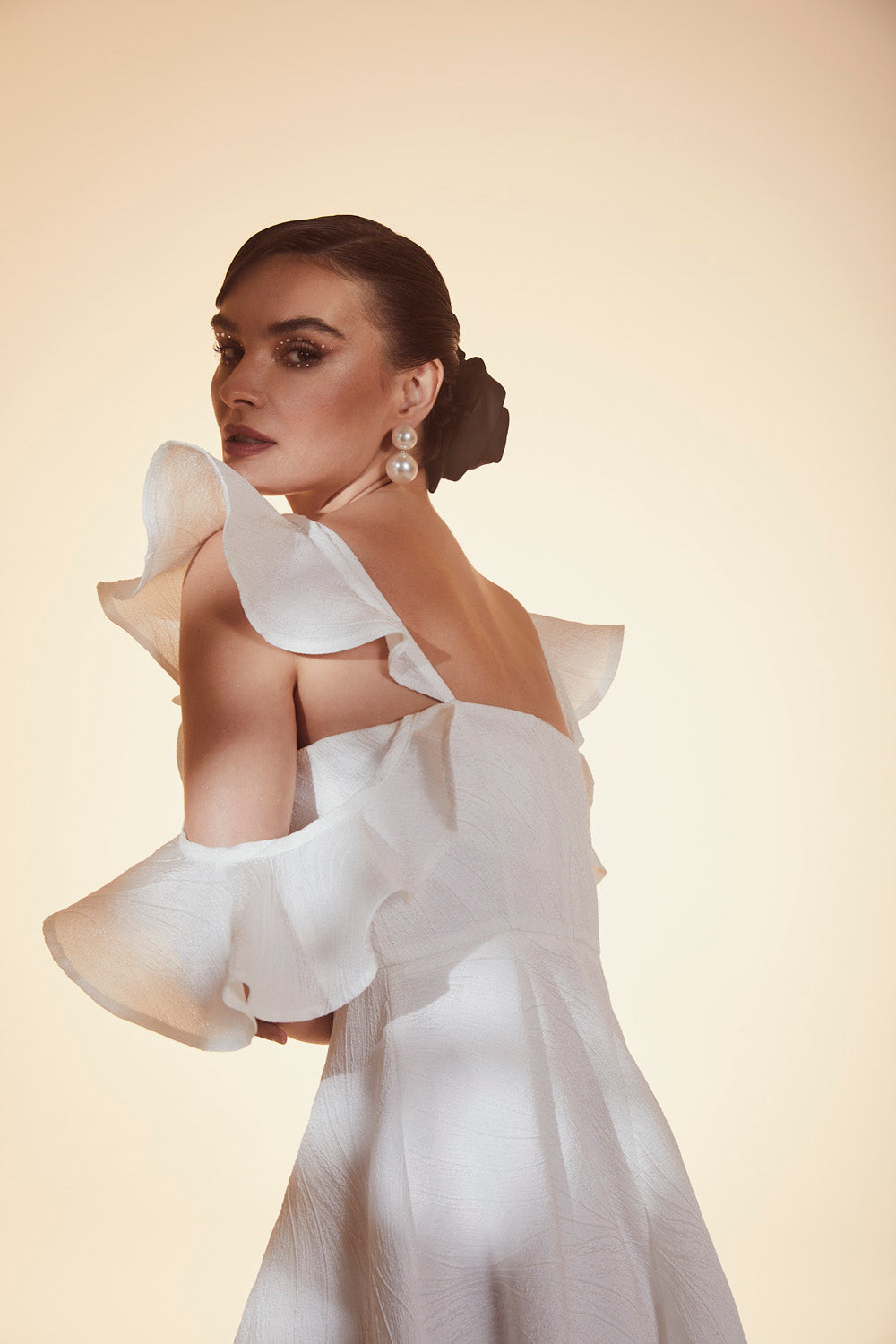 DRESS WITH TEXTURED FABRIC AND BUTTERFLY SLEEVES
