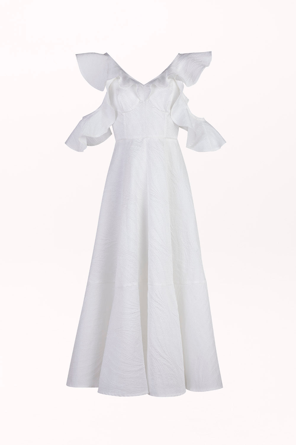 DRESS WITH TEXTURED FABRIC AND BUTTERFLY SLEEVES