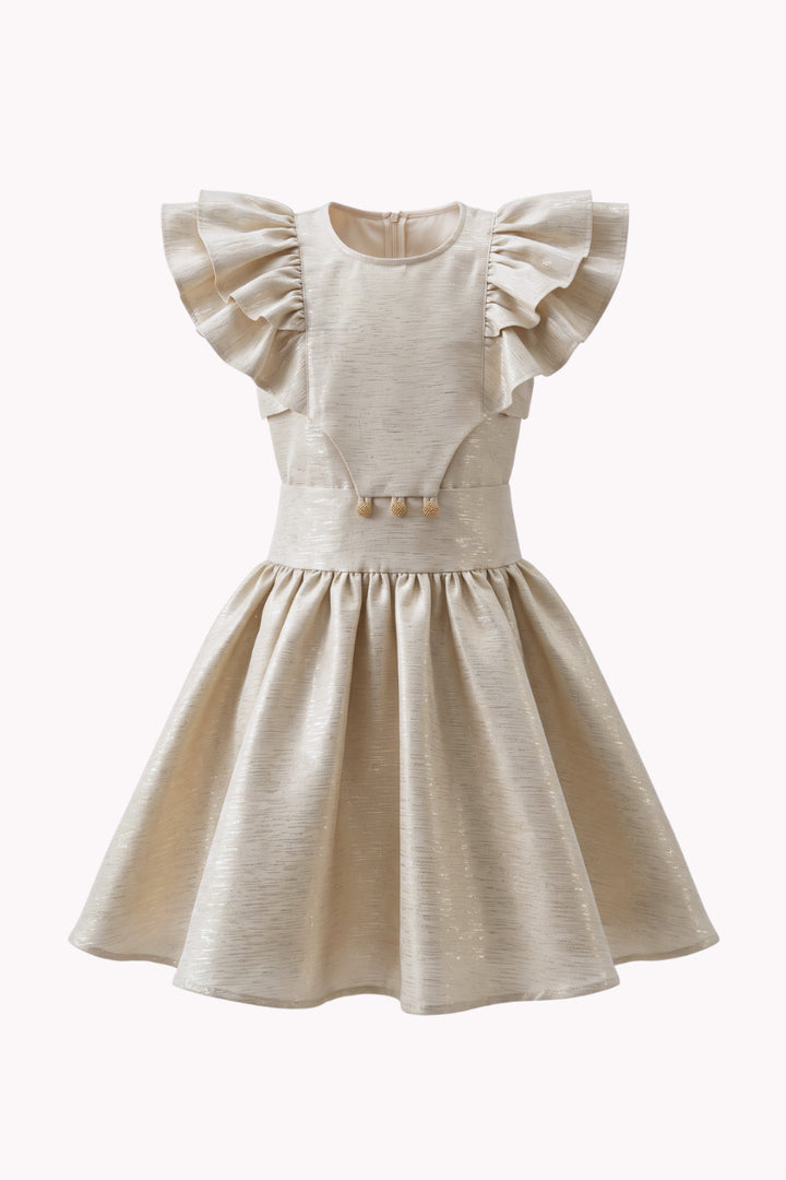 RUFFLED DRESS WITH GOLD BUTTONS