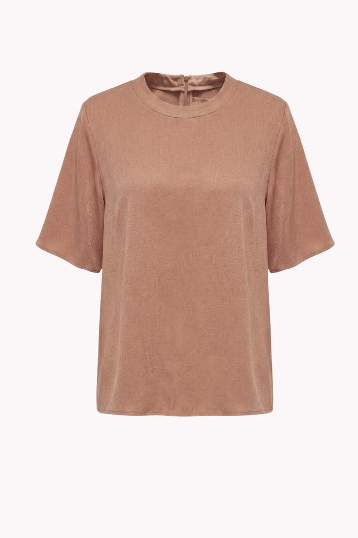 NOIRE BLOUSE IN LYOCELL AND VISCOSE-BLEND FABRIC WITH SHORT SLEEVES