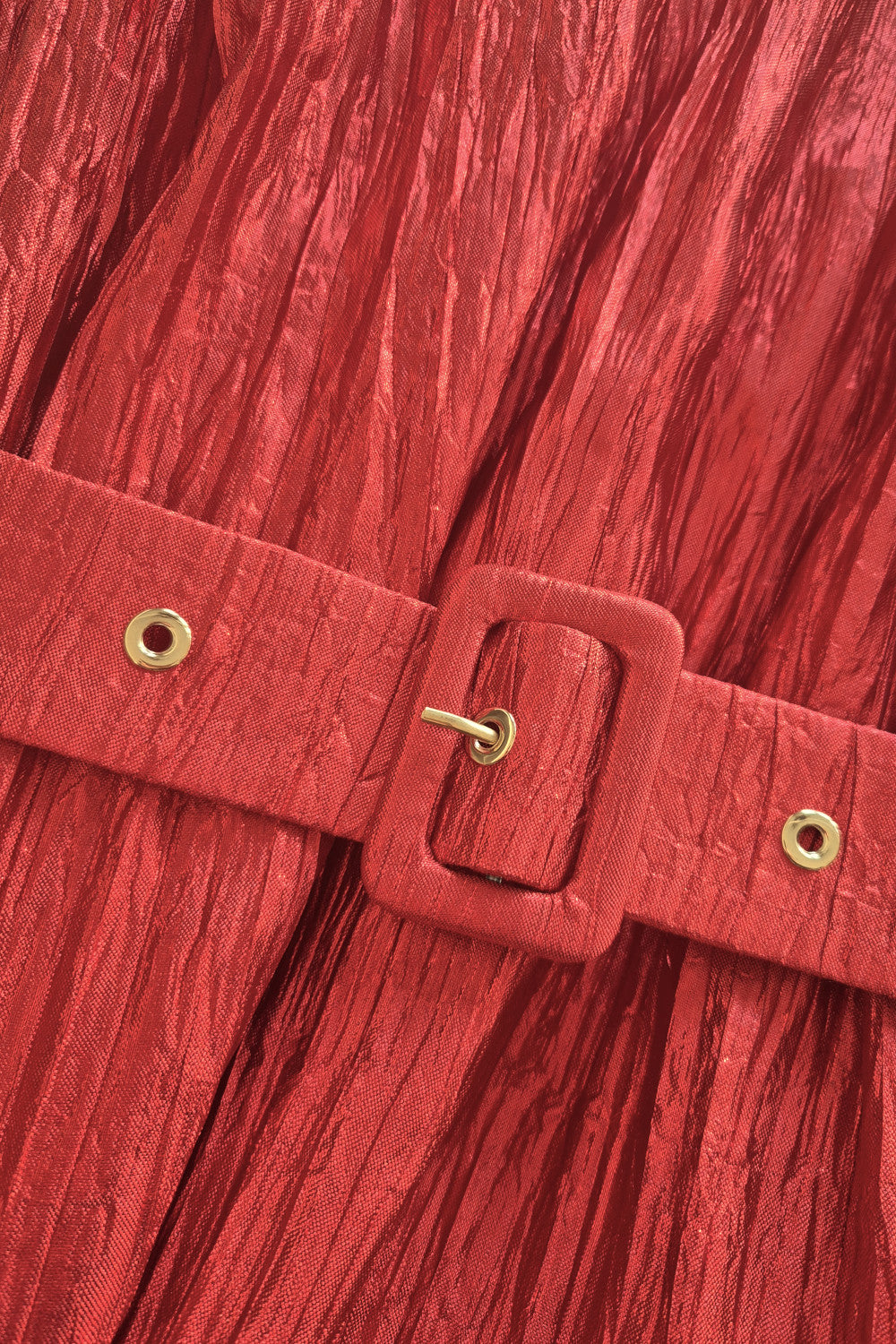 SCARLET MAXI DRESS WITH BARE SHOULDERS AND A COATED BELT