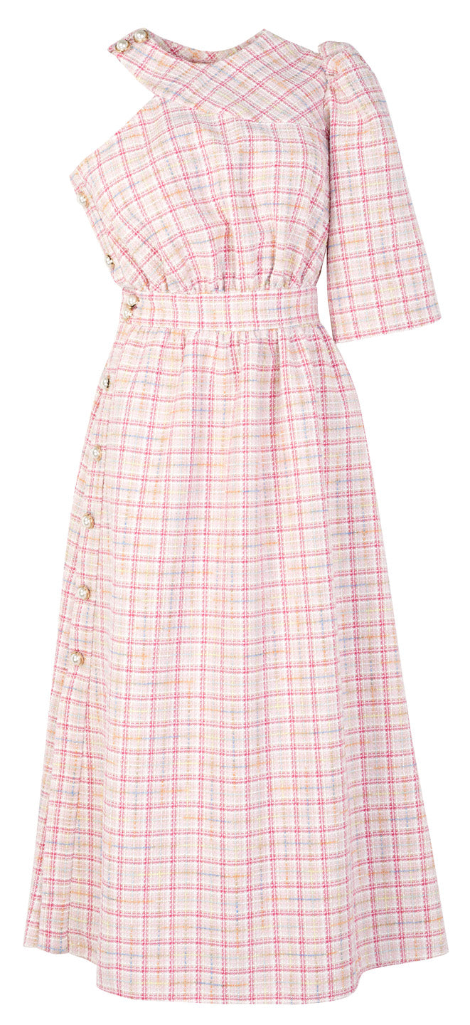 ONE-SHOULDER DRESS WITH SIDE BUTTON FASTENING
