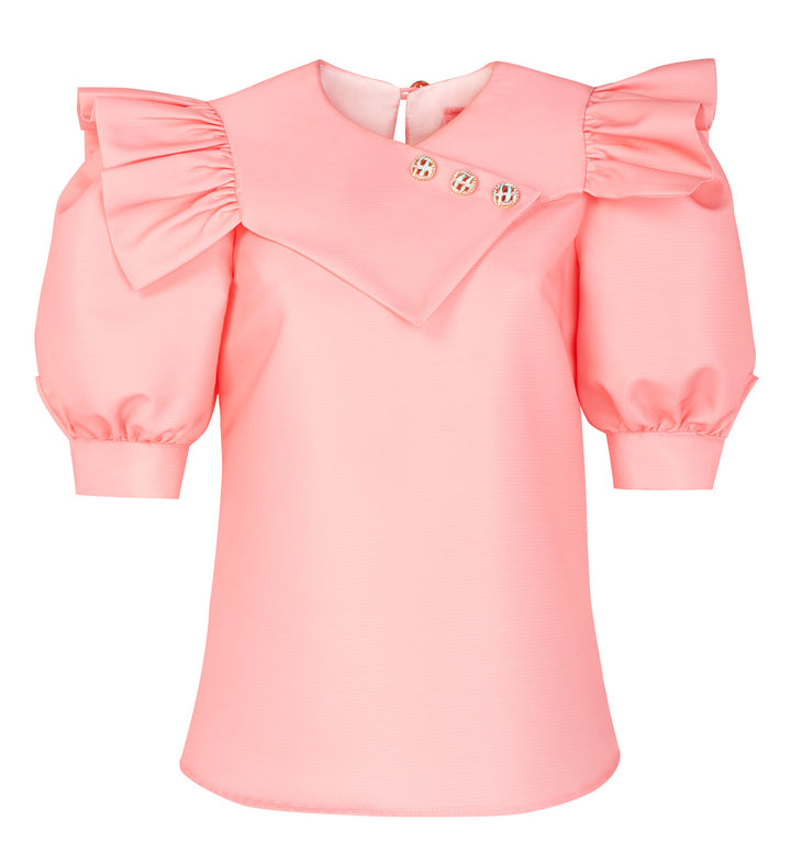 BLOUSE WITH SHORT PUFF SLEEVES AND DECORATIVE BUTTONS