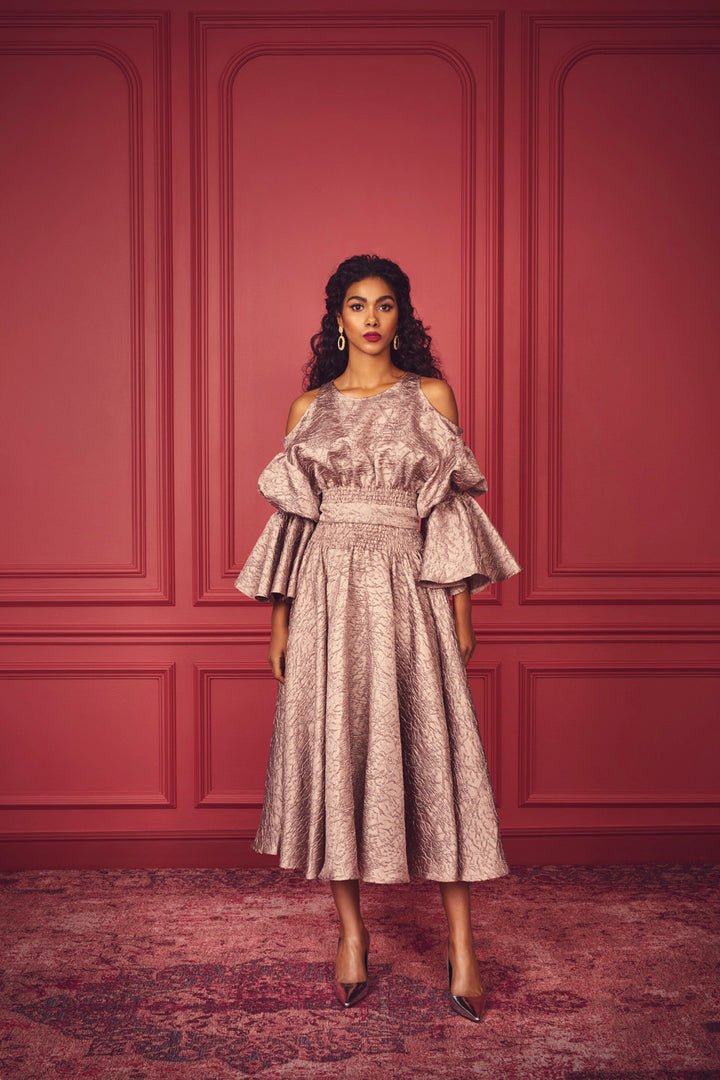 FLARED OFF-THE-SHOULDER DRESS